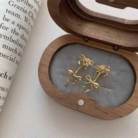 Pendientes de Botón con Lazo de Plata de Ley 925 Exquisitos Pendientes de Lazo de Cinta para Mujer Joyería de Moda Elegante Regalo