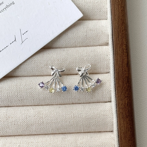 Pendientes de Botón de Mariposa de Plata de Ley S925 Diseño Original Lujosos Pendientes de Circonia de Colores para Mujer Joyería Elegante