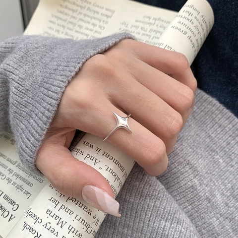 925 Sterlingsilber Nordstern Offener Ring Verstellbar Minimalistisch Geometrisch Kompass Fingerring Hochglanzpoliert Schmuck Für Damen