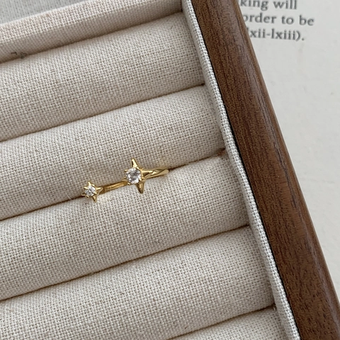 Anillo Abierto Ajustable de Estrella de Plata de Ley 925 Minimalista para Mujer Chapado en Oro de 18K Strass Estrella Brillante Joyería