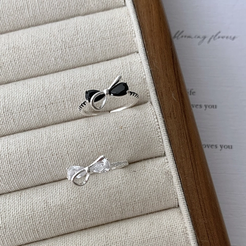 Anello con Fiocco in Argento Sterling S925 per Donna Anello Aperto Regolabile Minimalista con Strass Gioielli alla Moda Regalo