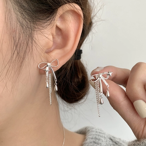 Orecchini a Bottone in Argento Sterling 925 con Nappe a Fiocco per Donna Stella a Quattro Punte Goccia d'Acqua Gioielli