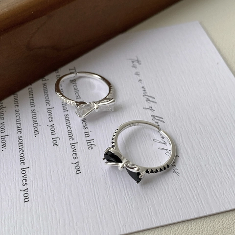 Anello con Fiocco in Argento Sterling S925 per Donna Anello Aperto Regolabile Minimalista con Strass Gioielli alla Moda Regalo