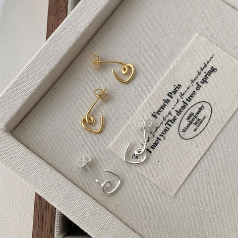 925 Sterling Silver Heart Stud Earrings For Women Tiny Minimalist Geometric Wire Spiral Earrings 18K Gold Plated Jewelry