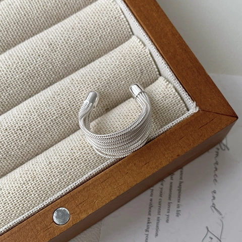 Anello Multistrato Geometrico in Argento Sterling S925 da Donna Anello da Dito Regolabile Aperto Minimalista Gioielli di Moda Regalo