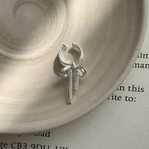 S925 Sterling Silver Bow Ribbon Ear Cuff Sweet Elegant Non Pierced Ear Bone Clip Minimalist Fashion Jewelry For Women