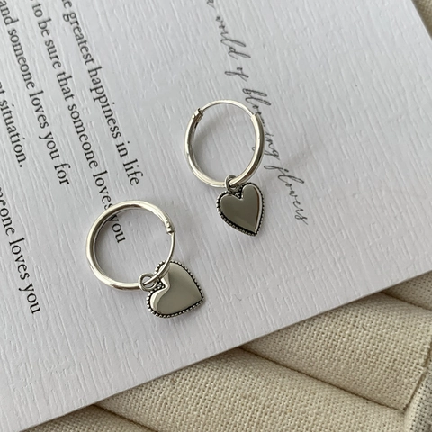 Orecchini a Cerchio a Cuore in Argento Sterling 925 Per Donna Minimalisti Bordo Perlato Gioielli Sottili Versatili Quotidiani