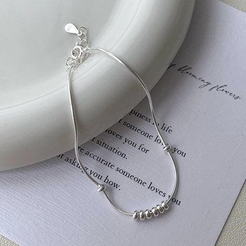 Pulsera de Cadena de Serpiente de Plata de Ley 925 Minimalista para Mujer Pulsera de Cadena de Cuentas Ajustable Joyería de Moda