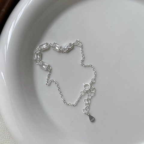 Bracciale in Argento Sterling 925 per Donna Elegante Strass con Taglio Baguette Intarsiato Catena Regolabile Gioielli Minimalisti