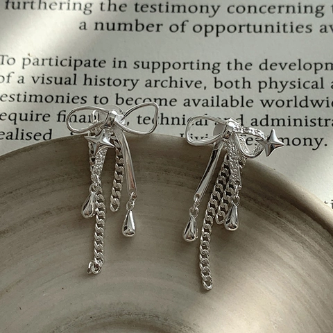 Orecchini a Bottone in Argento Sterling 925 con Nappe a Fiocco per Donna Stella a Quattro Punte Goccia d'Acqua Gioielli