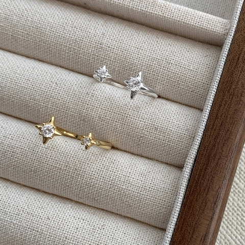 Anillo Abierto Ajustable de Estrella de Plata de Ley 925 Minimalista para Mujer Chapado en Oro de 18K Strass Estrella Brillante Joyería