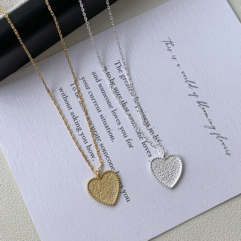 Collana con Ciondolo a Cuore in Argento Sterling S925 per Donna Texture Martellata Bordo Perlato Catena Delicata Gioielli alla Moda Regalo