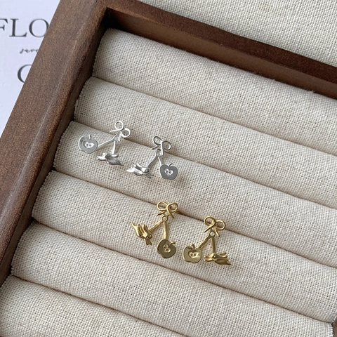 Pendientes de Botón de Plata de Ley 925 Con Lazo Conejo Corriendo Manzana Mujer Pequeño Lindo Estilo Bosque Animal Joyería Regalo