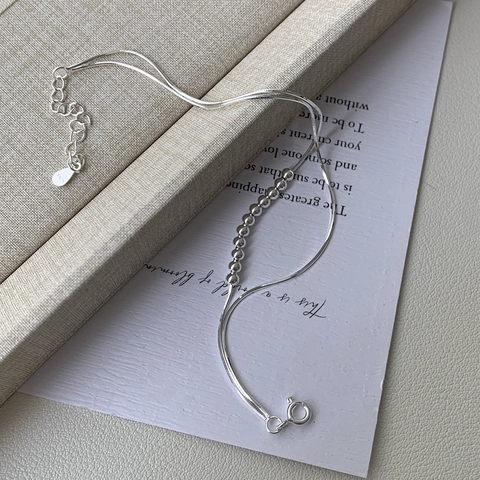 Pulsera de Doble Capa de Plata de Ley 925 para Mujer Minimalista Amuleto de Cuenta Redonda Pulsera Ajustable Joyería Elegante Regalo