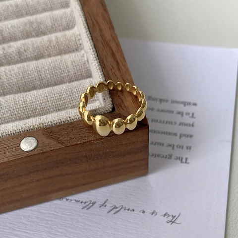 S925 Sterlingsilber Geometrischer Ovaler Offener Ring Für Damen Minimalist 18K Vergoldet Farbverlauf Blasenring Mode Retro Schmuck