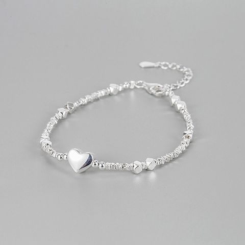 Bracelet Perles Cœur en Argent Sterling 925 Fait Main pour Femme Style INS Coréen Bijoux Pendentif Cœur Doux Chaîne Main