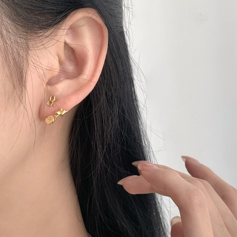 Pendientes de Botón de Plata de Ley 925 Con Lazo Conejo Corriendo Manzana Mujer Pequeño Lindo Estilo Bosque Animal Joyería Regalo