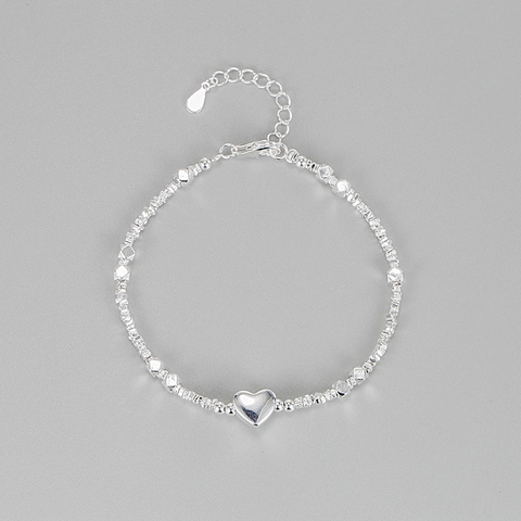 Bracelet Perles Cœur en Argent Sterling 925 Fait Main pour Femme Style INS Coréen Bijoux Pendentif Cœur Doux Chaîne Main