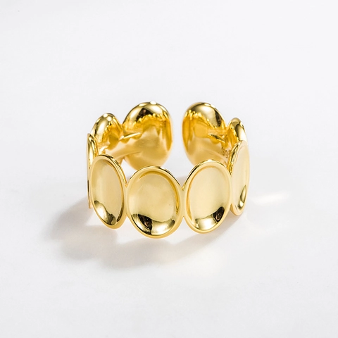 S925 Sterlingsilber Oval Scheibe Ring Für Damen Minimalistischer Geometrischer Offener Verstellbarer Ring 18K Vergoldet Nische Schmuck