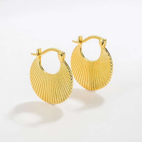 Orecchini in Argento Sterling 925 Con Trama Geometrica Pieghettata Placcati Oro 18K Gioielli Minimalisti Donna Moda