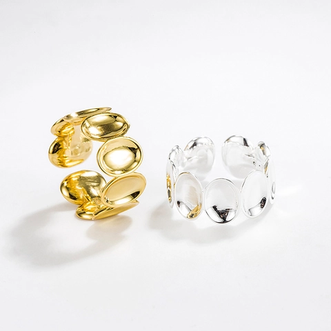 S925 Sterlingsilber Oval Scheibe Ring Für Damen Minimalistischer Geometrischer Offener Verstellbarer Ring 18K Vergoldet Nische Schmuck