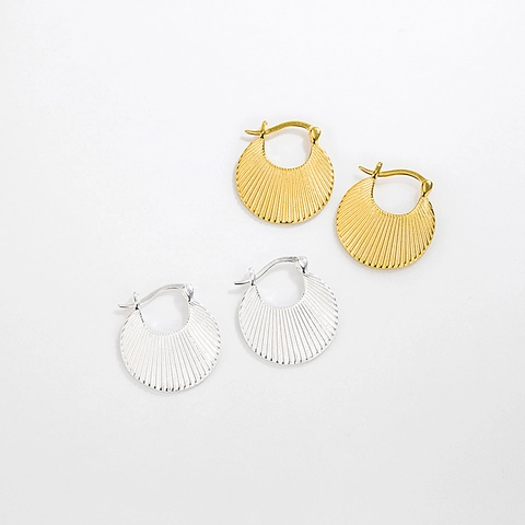 Orecchini in Argento Sterling 925 Con Trama Geometrica Pieghettata Placcati Oro 18K Gioielli Minimalisti Donna Moda
