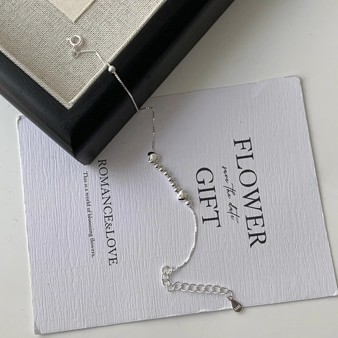 S925 Plata de Ley Corazón Cuenta Redonda Pulsera para Mujeres Estilo Coreano Minimalista Pulido Joyería Cadena Ajustable