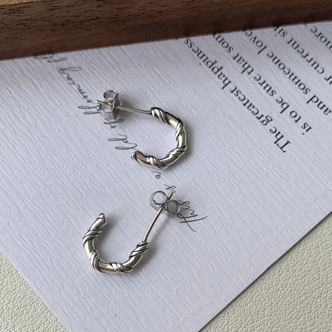 Orecchini a Cerchio Intrecciati in Argento Sterling S925 Vintage Per Donna Orecchini a Cerchio Geometrici Francesi