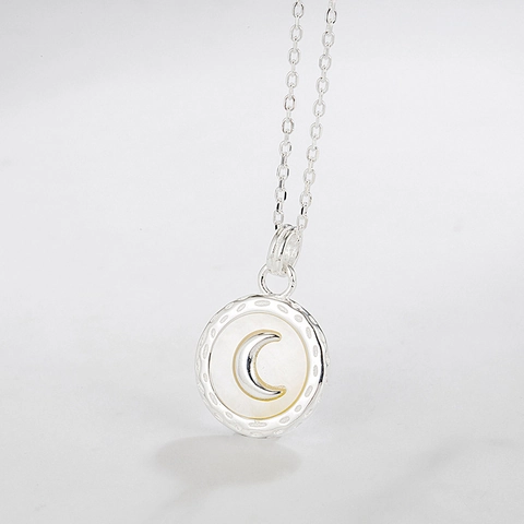Collar Con Colgante de Luna de Plata de Ley 925 Para Mujer Madreperla Chapado en Oro de 18K Cadena de Clavícula Geométrica