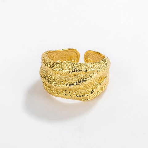 Anillo Abierto Ajustable de Plata de Ley 925 Minimalista para Mujer Textura Martillada Irregular Lava Efecto Desgastado Joyería de Moda