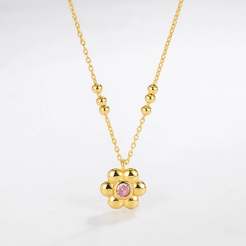 Collar con Colgante de Flor de Plata de Ley 925 con Circonia Rosa Minimalista Estilo Coreano Elegante Cadena de Clavícula