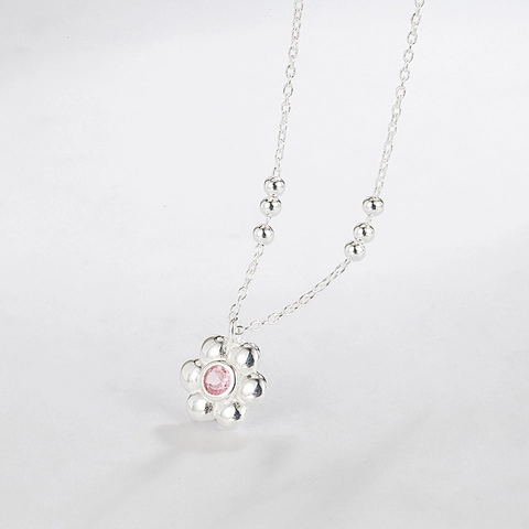 Collar con Colgante de Flor de Plata de Ley 925 con Circonia Rosa Minimalista Estilo Coreano Elegante Cadena de Clavícula