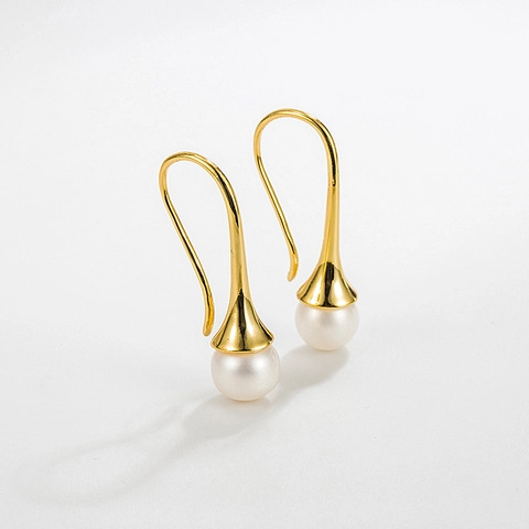 S925 Sterling Silver Hook Earrings With Natural Pearl Minimalist Korean INS Style Curved Elegant Jewelry For Women