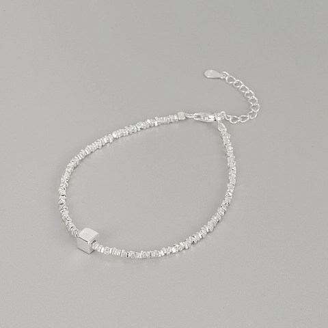925 Sterling Silver Irregular Square Cube Bracelet For Women Minimalist Geometric Adjustable Wrist Chain Link Jewelry Gift