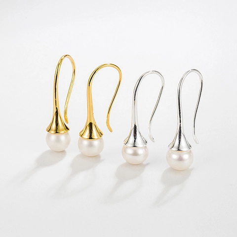 S925 Sterling Silver Hook Earrings With Natural Pearl Minimalist Korean INS Style Curved Elegant Jewelry For Women