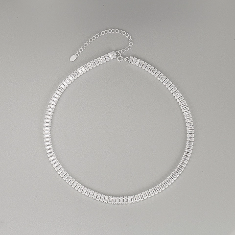 925 Sterling Silver Rectangular Rhinestone Tennis Necklace Elegant Micro Pave Choker Shimmering Geometric Wedding Jewelry For Women