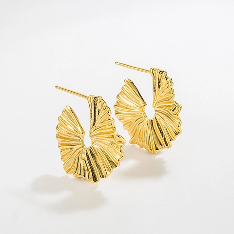 Bohemian Pleated 925 Sterling Silver Stud Earrings For Women Retro Geometric 18K Gold Plated Elegant Niche Jewelry Gift