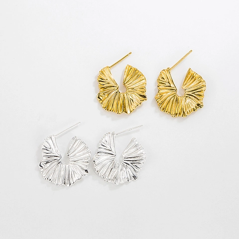 Bohemian Pleated 925 Sterling Silver Stud Earrings For Women Retro Geometric 18K Gold Plated Elegant Niche Jewelry Gift