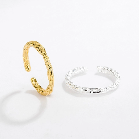 Anillo Abierto de Plata de Ley S925 con Textura de Lava Irregular Minimalista Ajustable para Mujer Joyería de Moda de Estilo Coreano