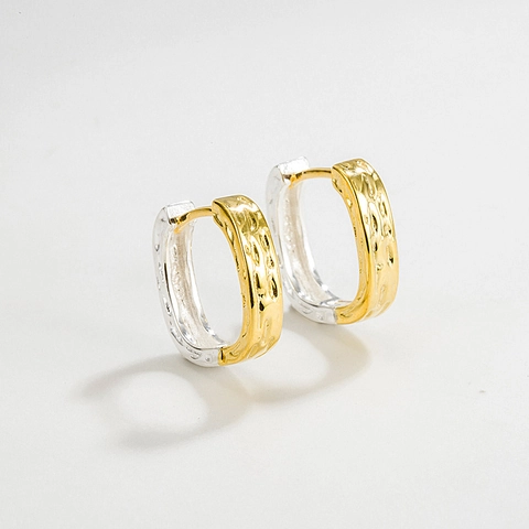 925 Argento Sterling Bicolore Quadrato Orecchini per Donna Stile Coreano Martellato Oro Argento Strass Huggie Orecchini Gioielli