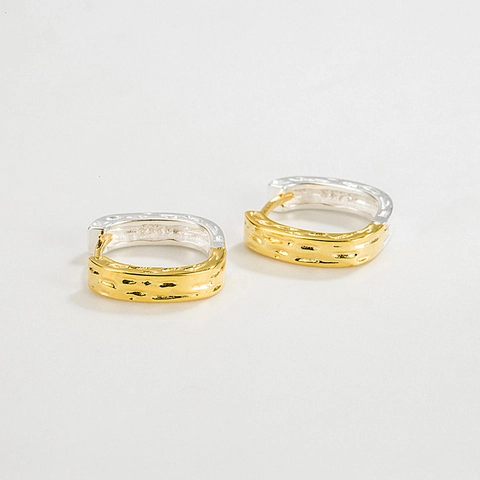 925 Argento Sterling Bicolore Quadrato Orecchini per Donna Stile Coreano Martellato Oro Argento Strass Huggie Orecchini Gioielli