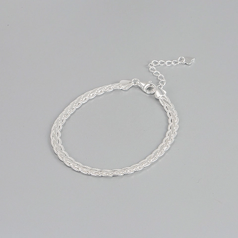 Pulsera de Cuerda Trenzada de Plata de Ley 925 Minimalista para Mujer Joyería de Moda Fina con Abalorio de Corazón Ajustable
