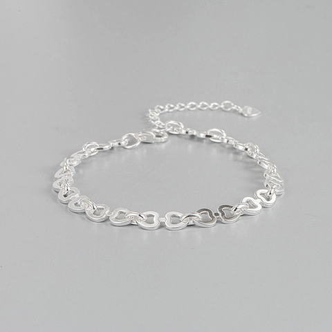 Braccialetto a Maglia a Cuore in Argento Sterling S925 per Donna Bracciale Regolabile a Catena a Cuore Cavo Gioielli alla Moda
