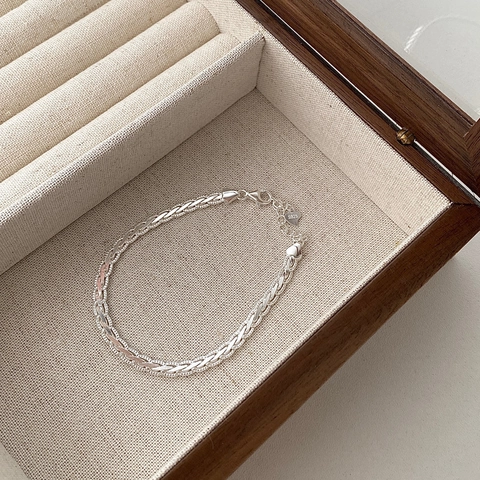 Pulsera de Cuerda Trenzada de Plata de Ley 925 Minimalista para Mujer Joyería de Moda Fina con Abalorio de Corazón Ajustable
