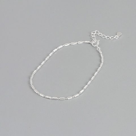Pulsera de Plata de Ley 925 Minimalista para Mujer Forma de Barril Geométrico Tallado en Espiral Cadena Ajustable Joyería