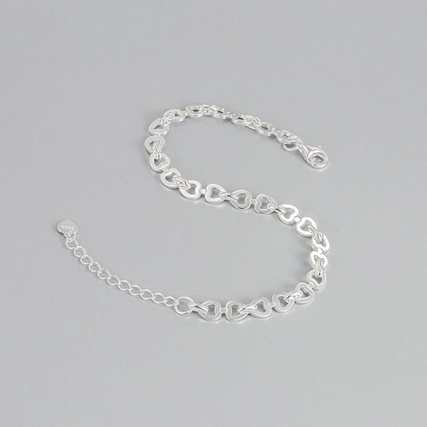 Braccialetto a Maglia a Cuore in Argento Sterling S925 per Donna Bracciale Regolabile a Catena a Cuore Cavo Gioielli alla Moda