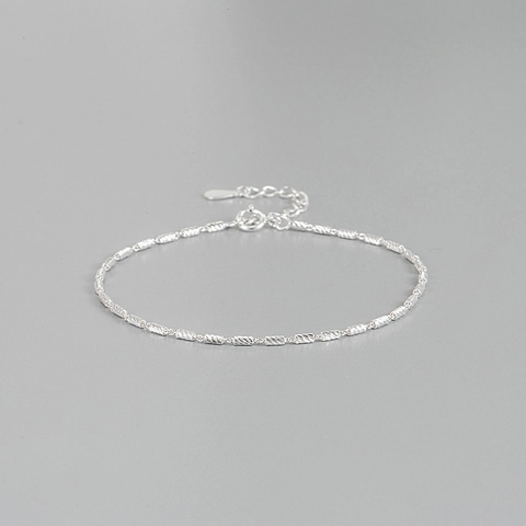 Pulsera de Plata de Ley 925 Minimalista para Mujer Forma de Barril Geométrico Tallado en Espiral Cadena Ajustable Joyería