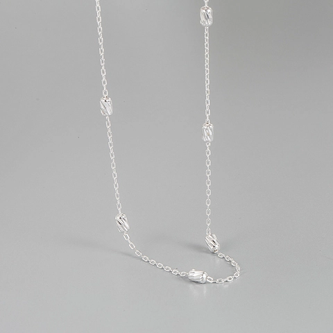 Elegante Collana in Argento Sterling 925 Incisa al Laser Chicco di Riso Minimalista Catena Sottile da Clavicola per Gioielli Donna