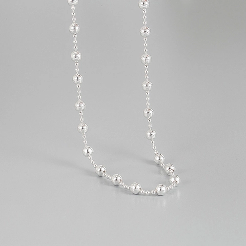 925 Sterling Silver Beaded Necklace Graduated Ball Chain Necklace French Vintage Adjustable Choker Minimalist Jewelry For Women