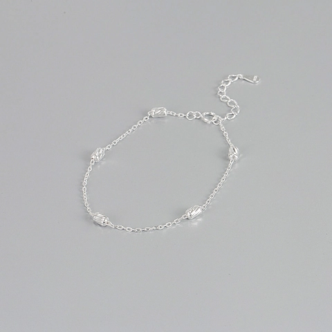 Pulsera Minimalista de Plata de Ley 925 con Cuentas para Mujer Delicada Cuentas de la Suerte Cilíndricas Corte Láser Ajustable Joyas
